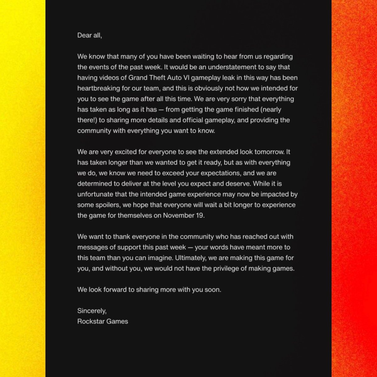 Rockstar Games GTA VI statement (photo 2 of 2)