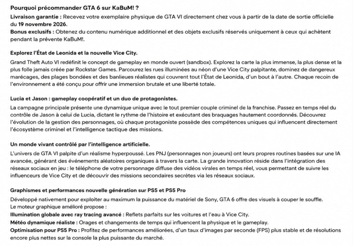 GTA VI details leak Amazon Brazil (photo 3 of 3)