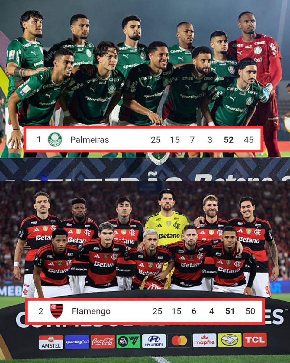 Palmeiras vs Flamengo standings