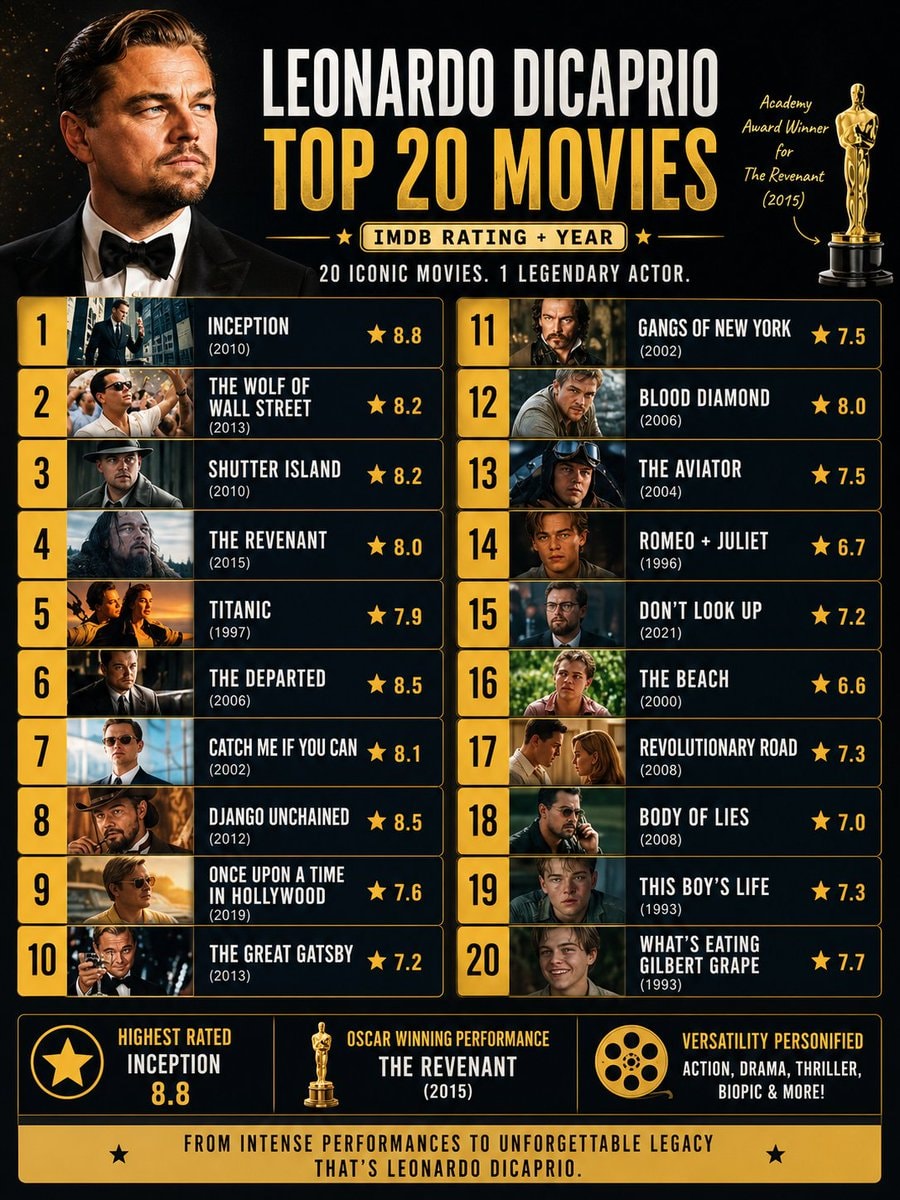 Leonardo DiCaprio top 20 movies
