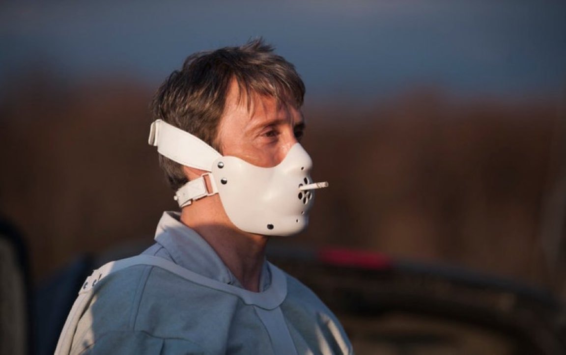 Mads Mikkelsen on the set of Hannibal