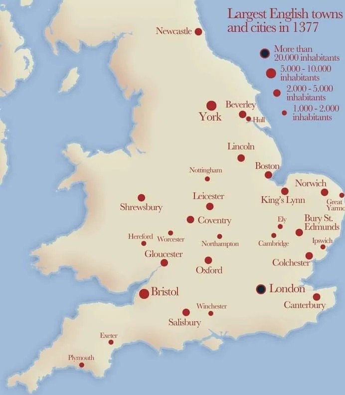 largest English towns and cities in 1377 largest English towns and cities in 1377