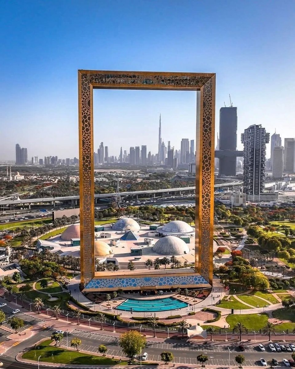 Dubai skyline through golden frame Dubai skyline through golden frame