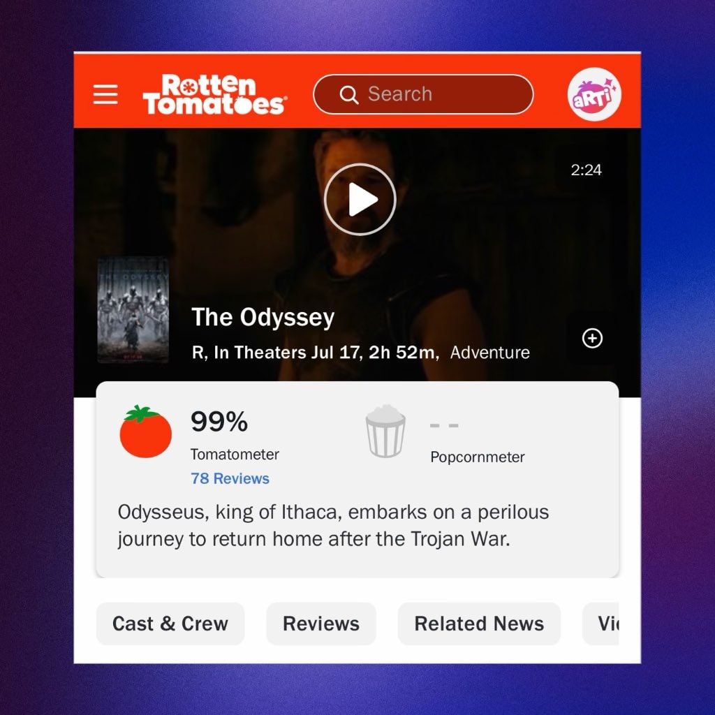 Christopher Nolan The Odyssey 99% Rotten Tomatoes (photo 2 of 2)