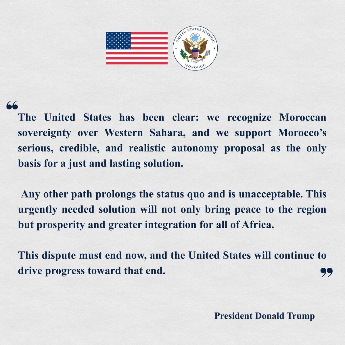 Trump Throne Day message Morocco Western Sahara