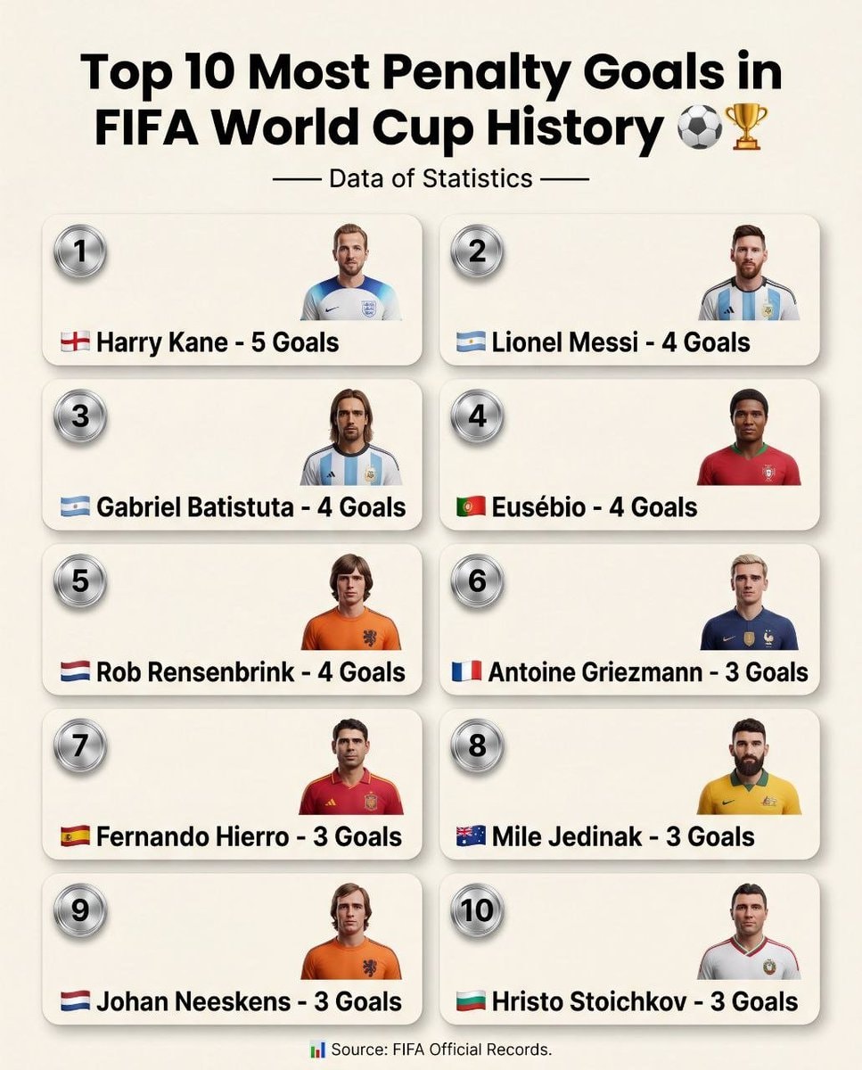 Top 10 most penalty goals in World Cup history ⚽🏆