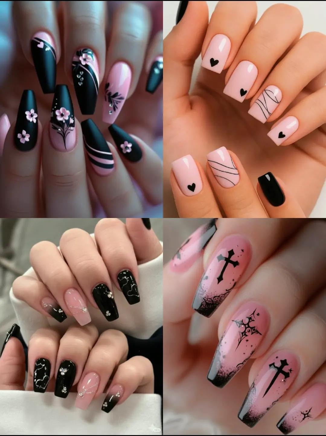 rosekira56 nail art black pink coffin nails