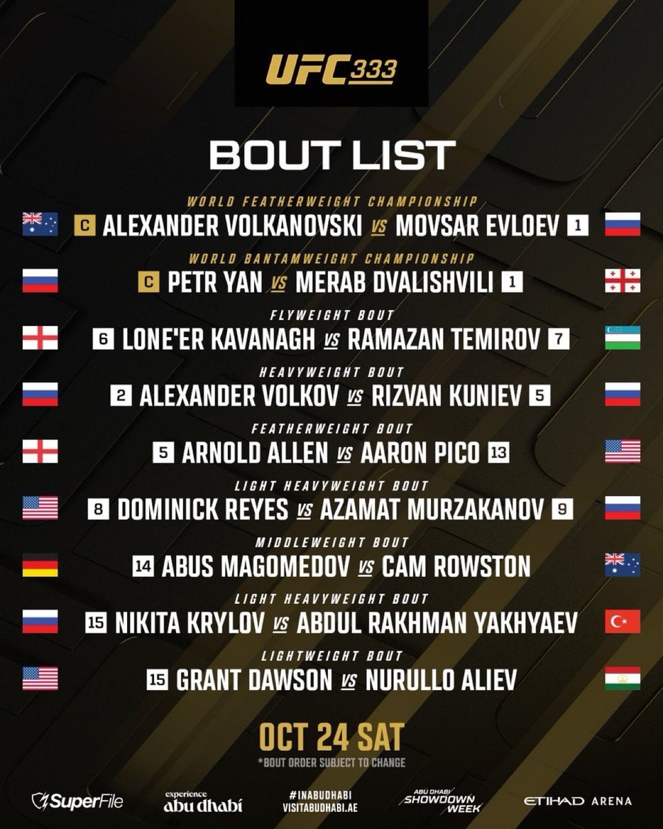 UFC 333 fight card