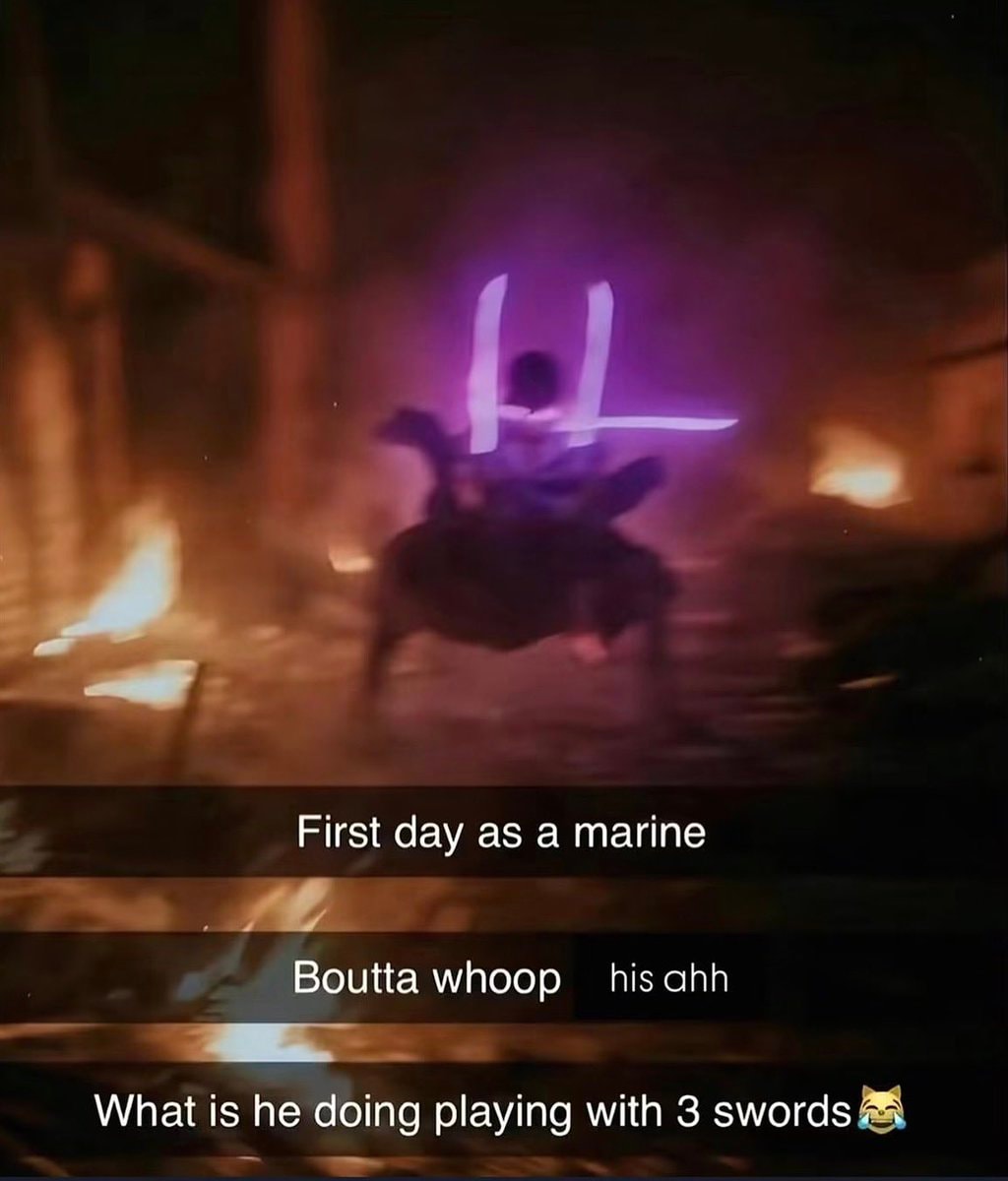 Zoro with three glowing purple swords
