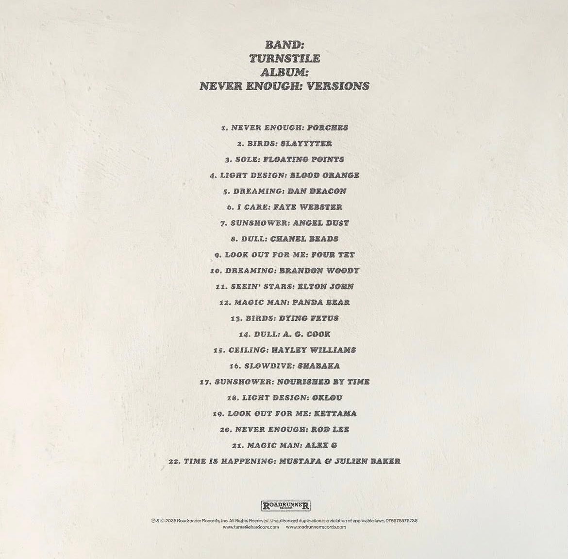 Turnstile NEVER ENOUGH: VERSIONS Turnstile NEVER ENOUGH: VERSIONS
