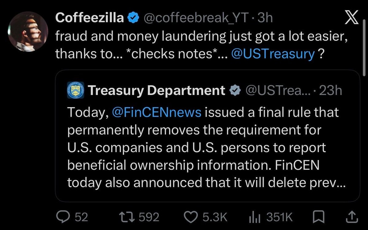 Coffeezilla U.S. Treasury Department fraud money laundering