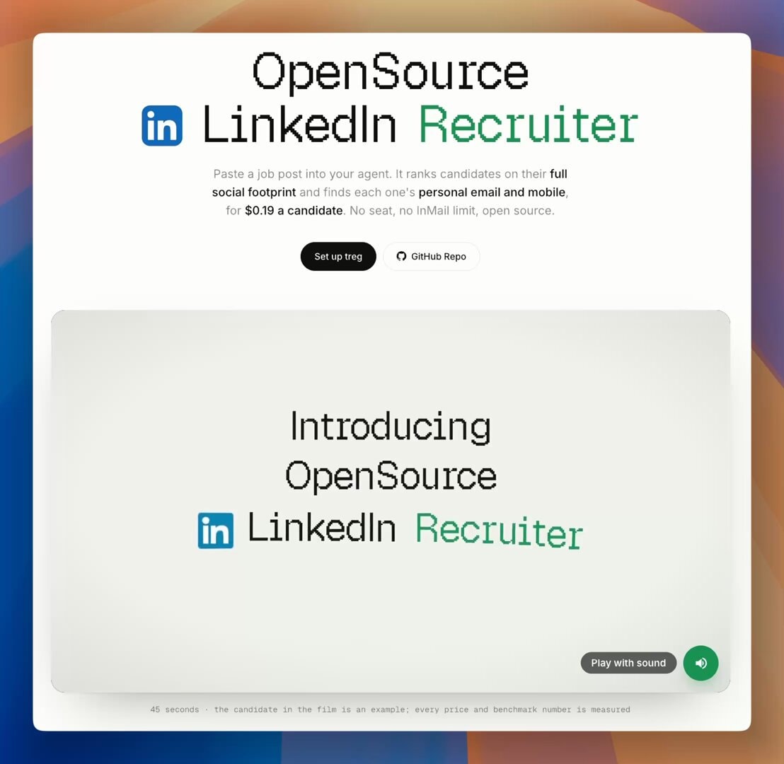 treg open-source LinkedIn recruiter at $0.19 per candidate