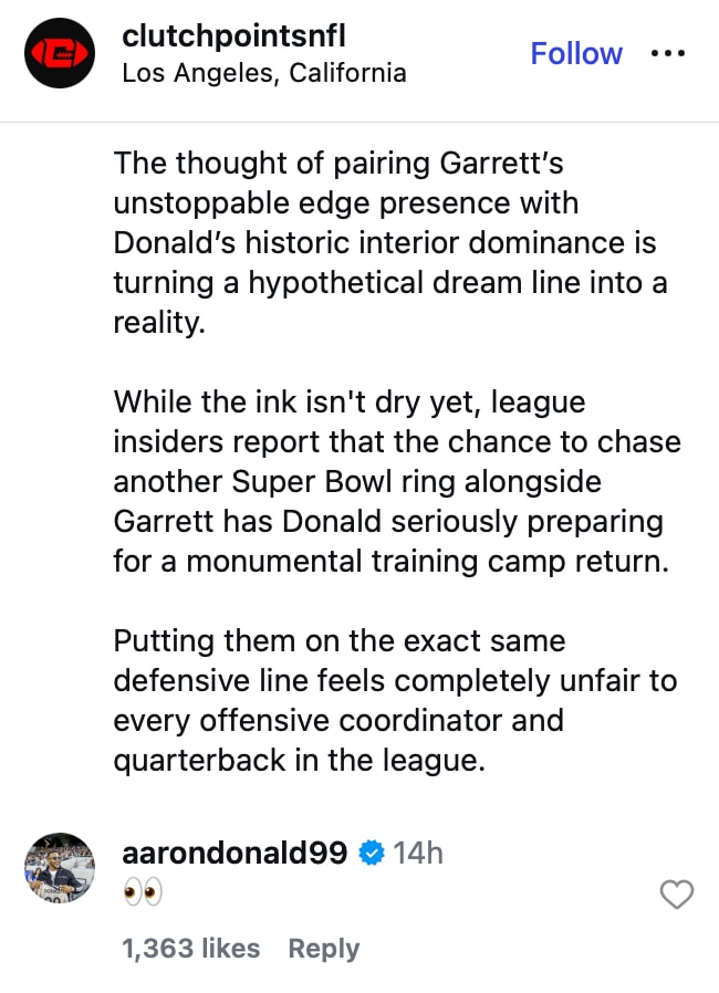 Aaron Donald reacts to Myles Garrett duo