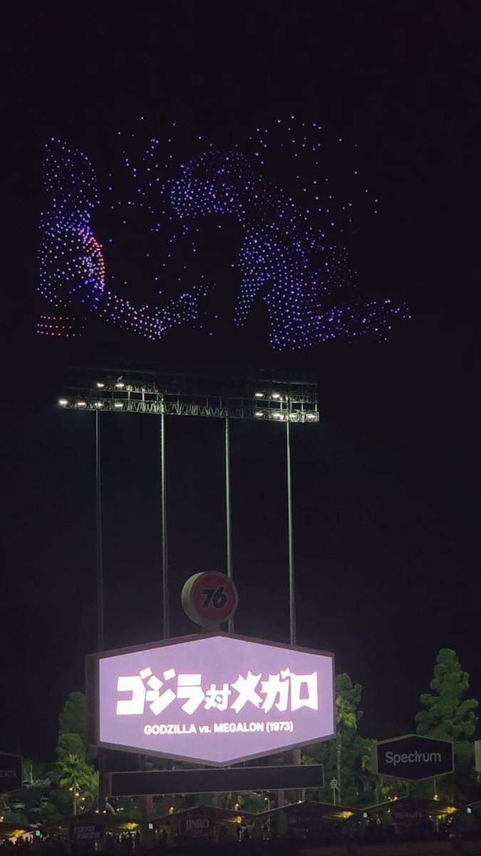 Godzilla drone show Dodger Stadium