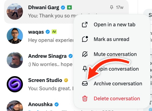 X DM archiving feature