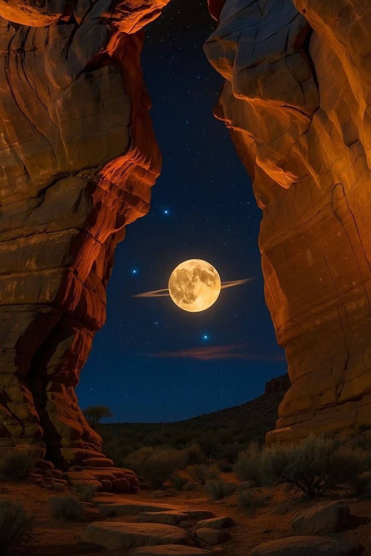 Moon Through Rock Formation Like Saturn (photo 2 of 2)