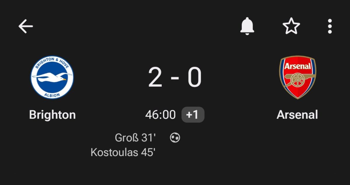 Brighton vs Arsenal score update