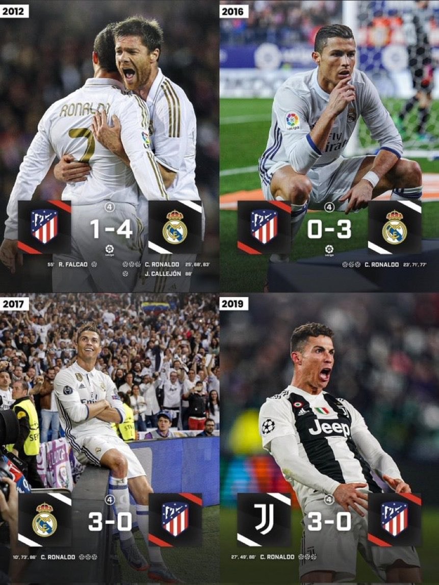Cristiano Ronaldo 4 hat tricks vs Atletico