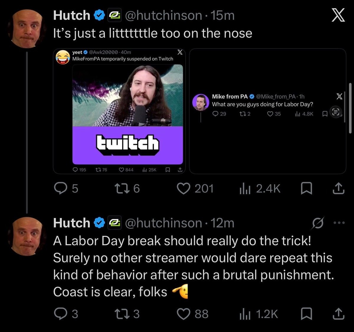 Hutch on MikeFromPA suspension