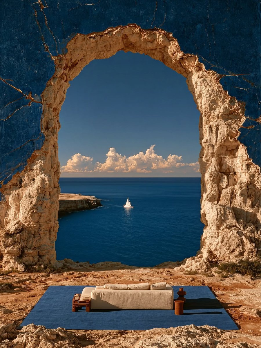 surreal cliffside sofa setup