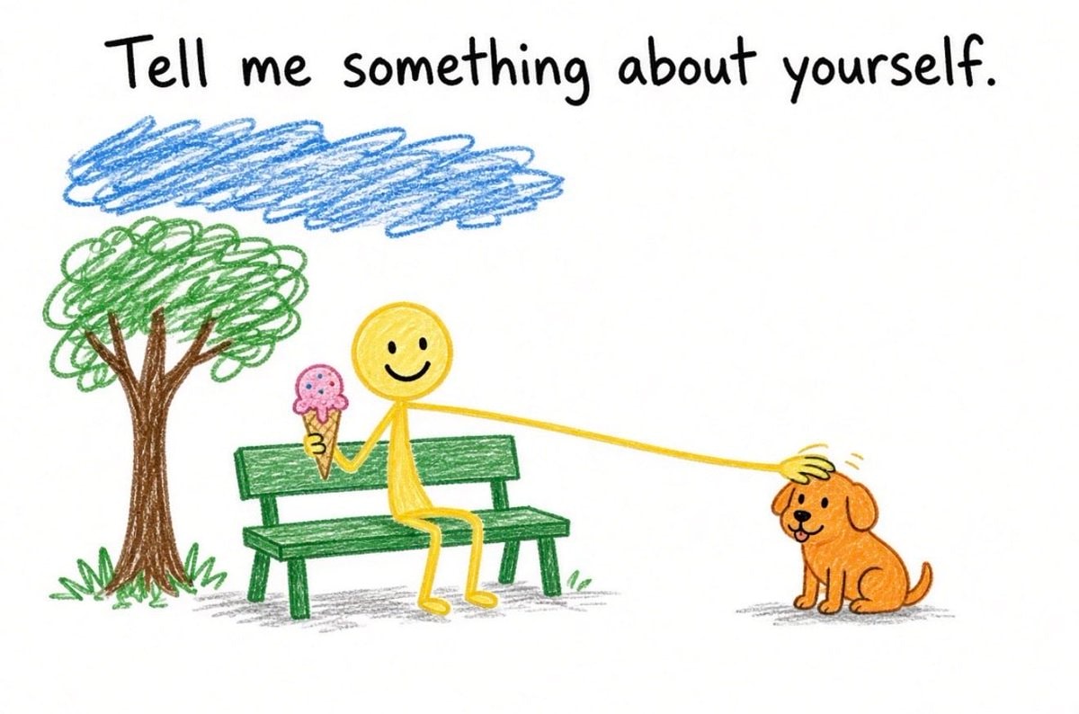 crayon drawing of a yellow stick figure on a bench