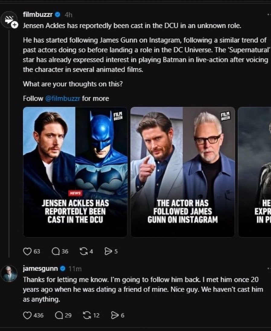 James Gunn Jensen Ackles DCU (photo 2 of 2) James Gunn Jensen Ackles DCU (photo 2 of 2)