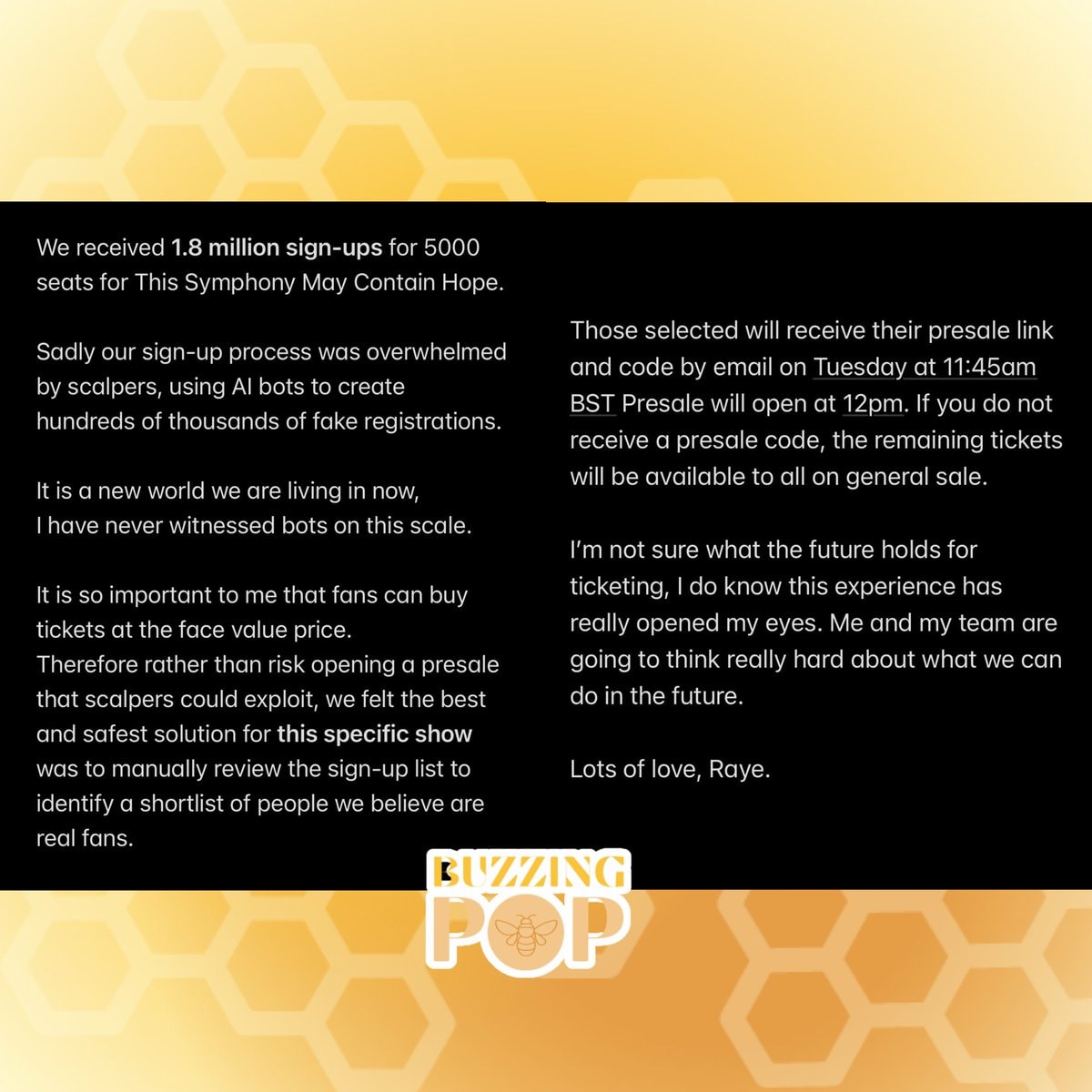 RAYE announces manual ticket review (photo 2 of 2)