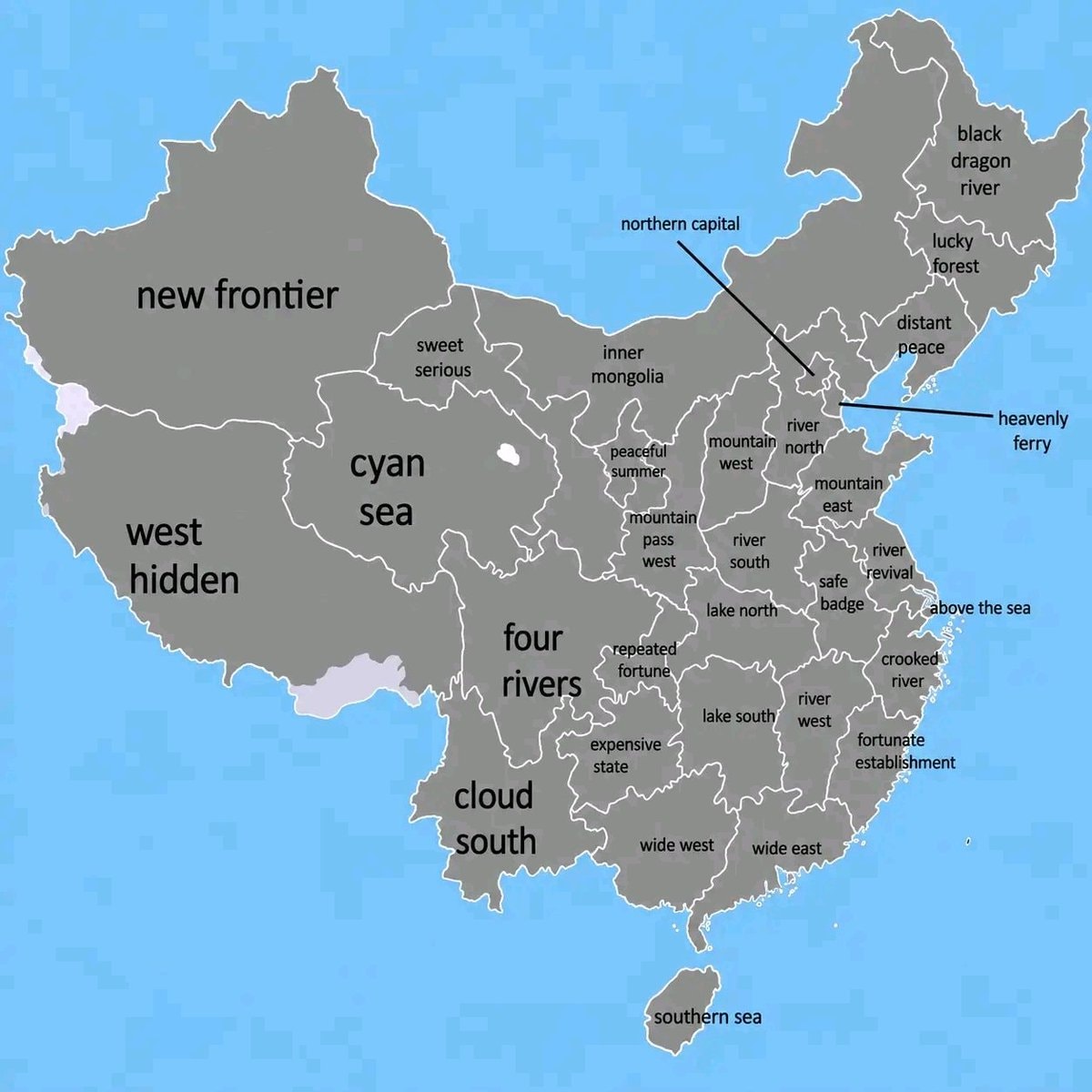 Chinese provinces literal names