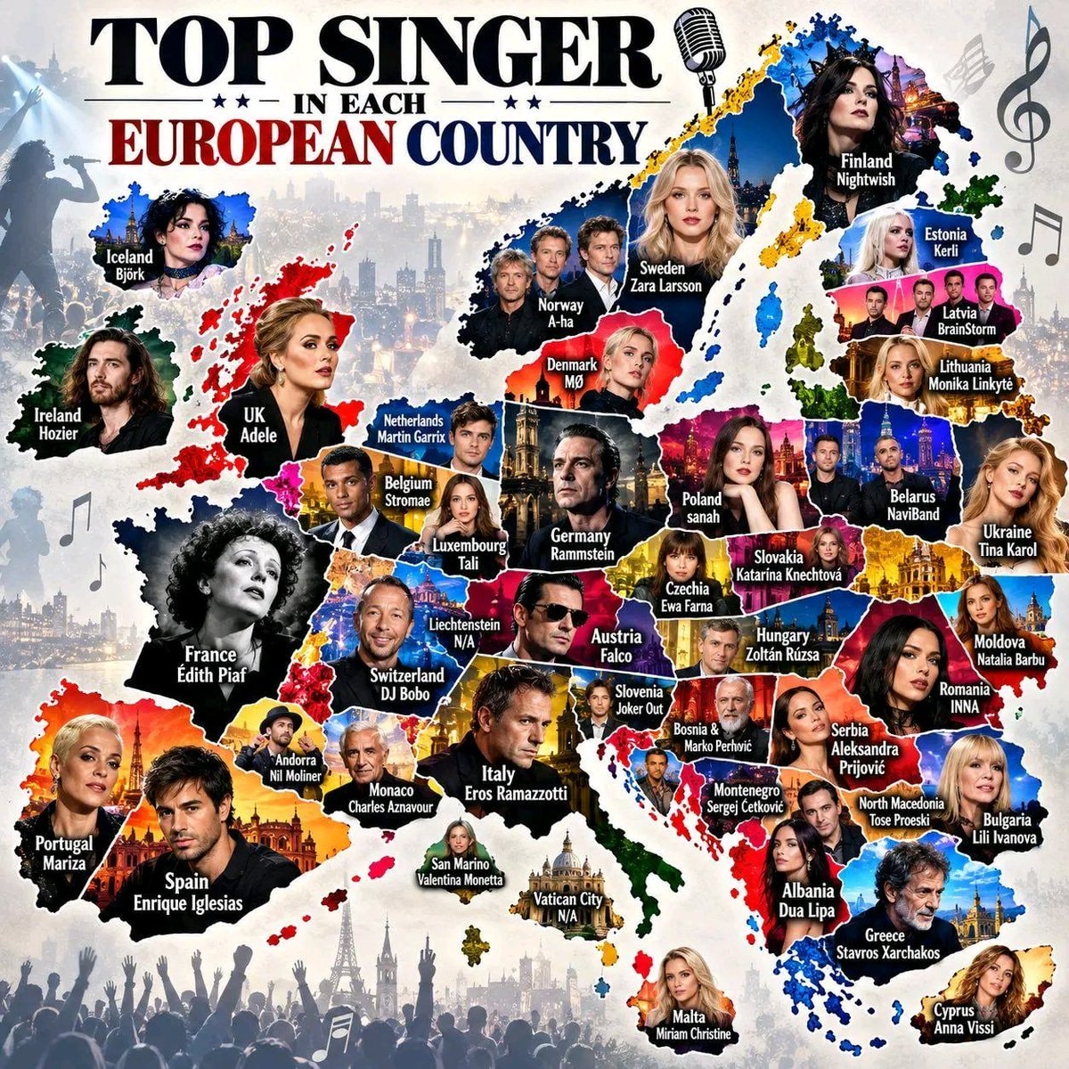 Top singer in each European country
