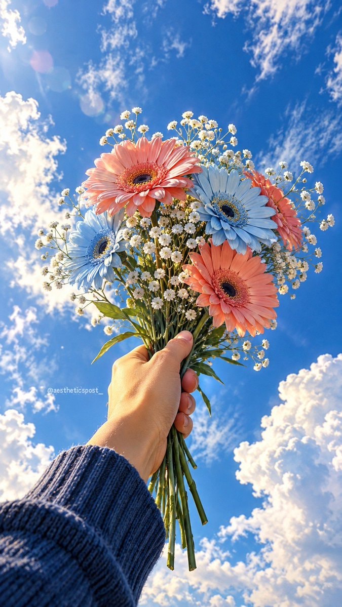 pink and blue gerbera daisies bouquet