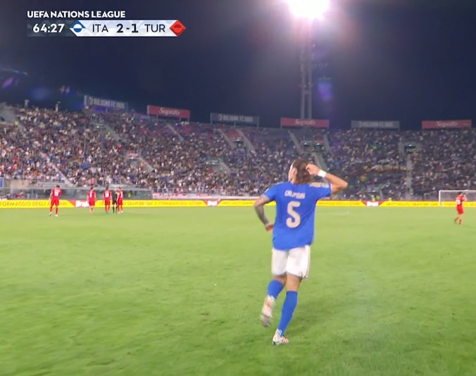 Calafiori Italy goal vs Turkey Nations League