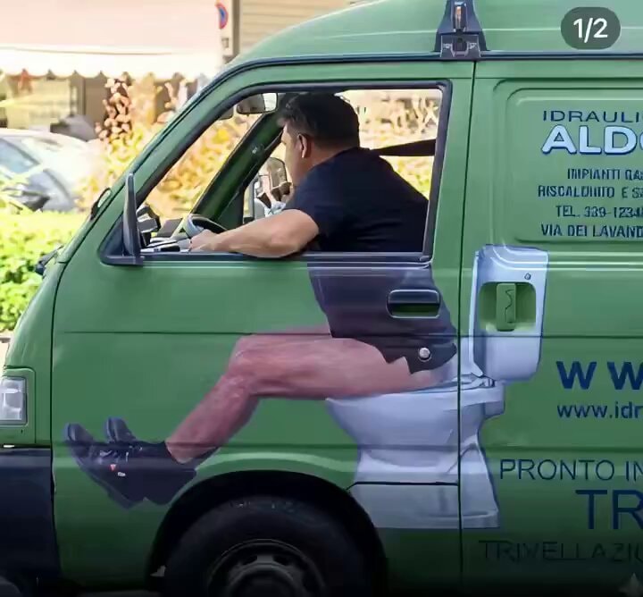 Man with Humorous Toilet Van Ad