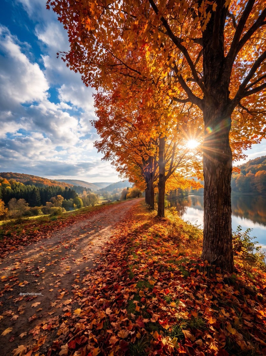 autumn landscape with dirt path