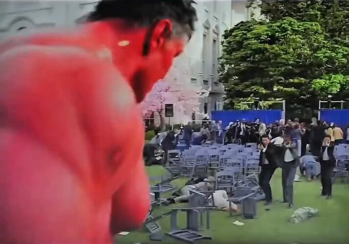 Red Hulk leaves a crater