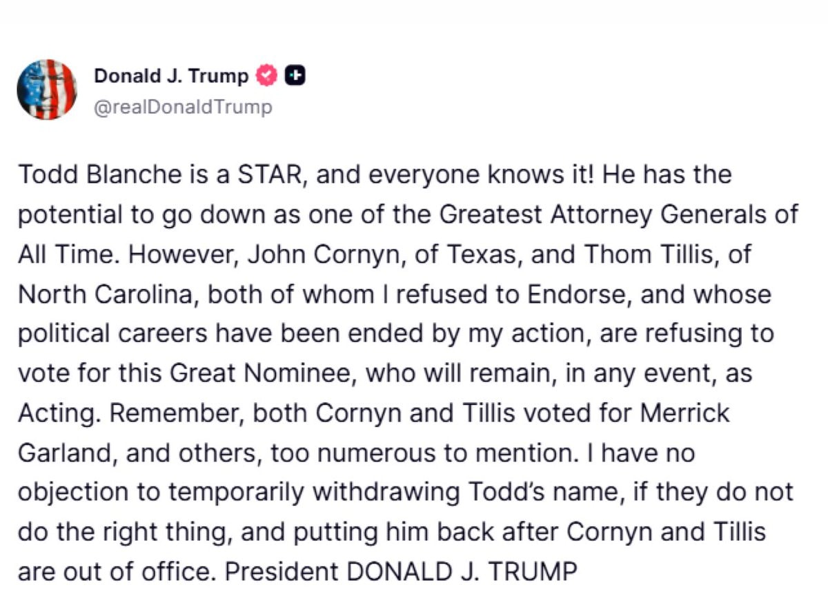Trump on Todd Blanche nomination delay