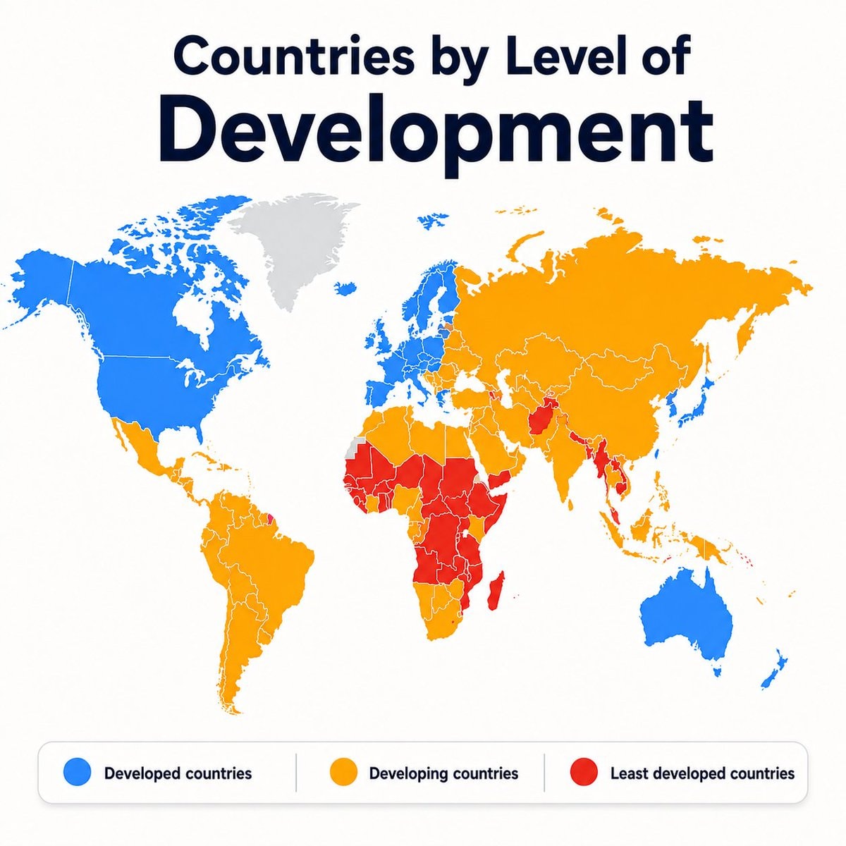 World map countries by level of development World map countries by level of development