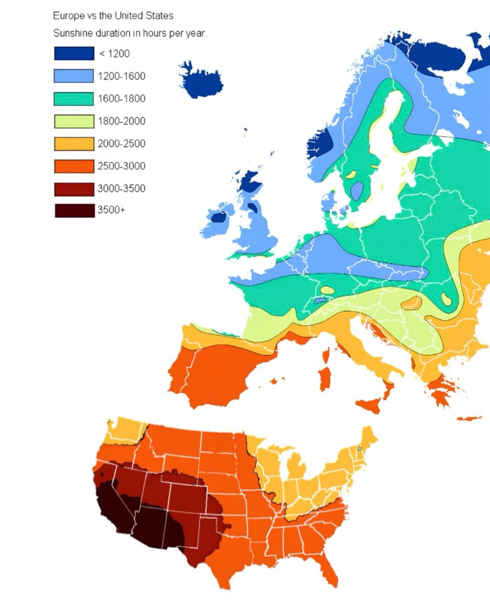Europe vs United States sunshine hours