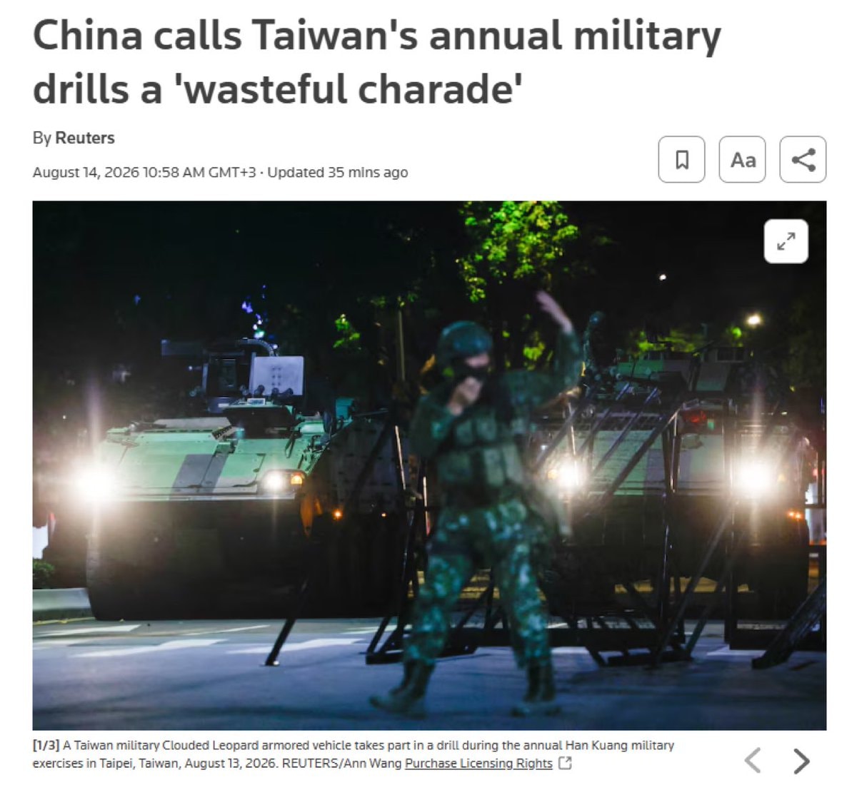 China condemns Taiwan Han Kuang drills