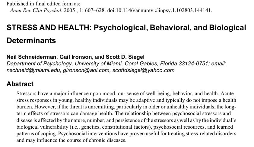Stress and Health paper by Schneiderman, Ironson and Siegel