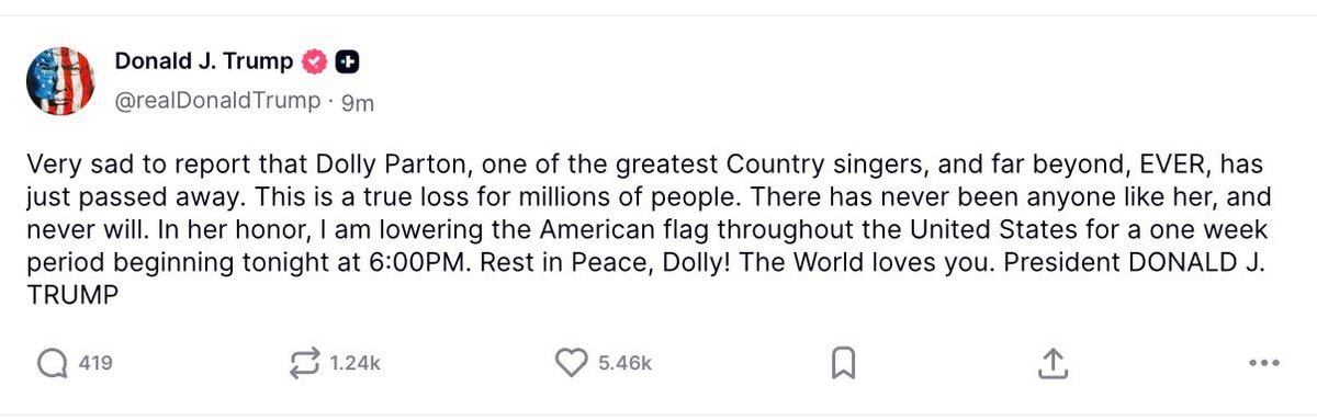 President Trump statement on Dolly Parton