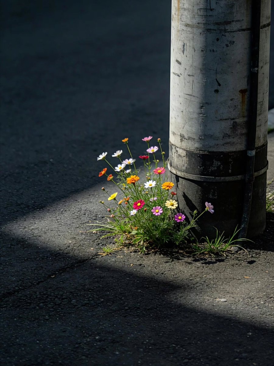 wildflowers growing in asphalt (photo 2 of 4)