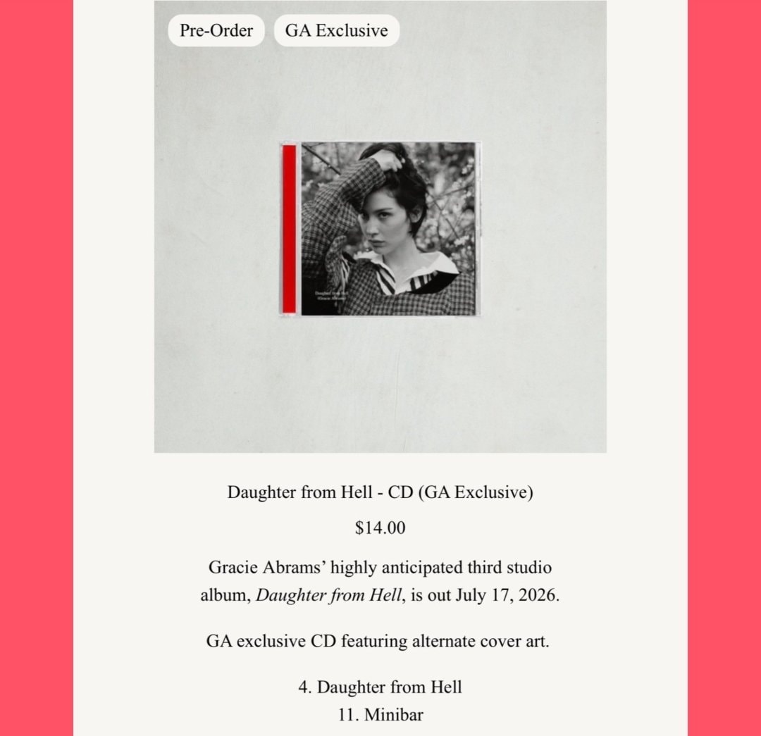 Gracie Abrams Daughter From Hell tracklist (photo 2 of 2)