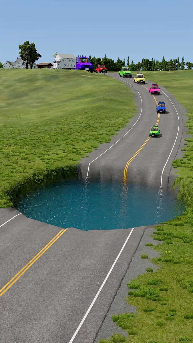 Pigeon vs Big Water Pit Crash BeamNG