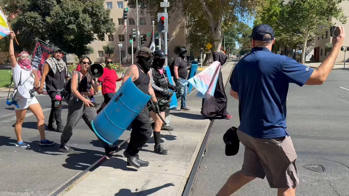 ANTIFA protester falls attacking Ben Bergquam