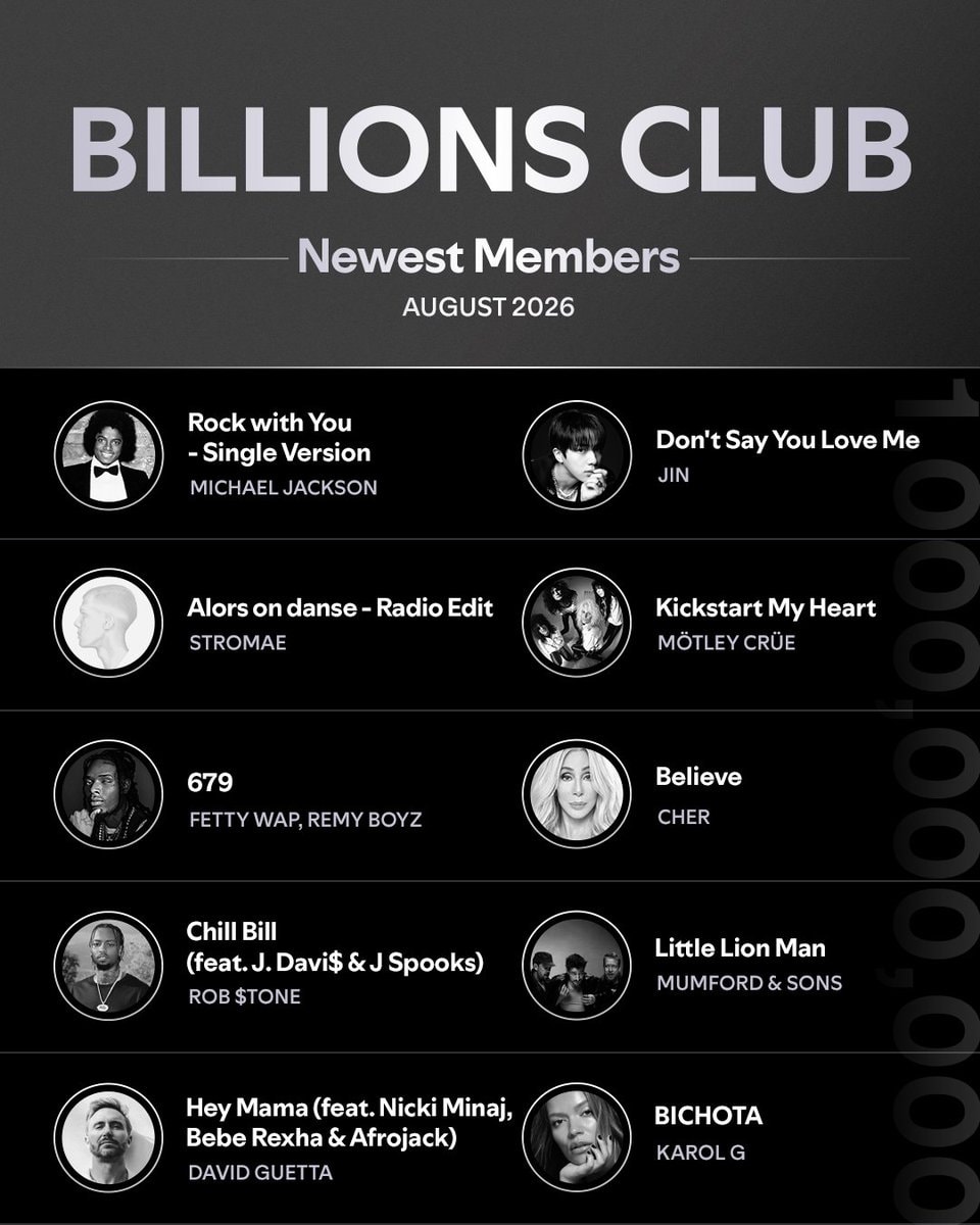Michael Jackson Cher Jin Spotify Billions Club August 2026