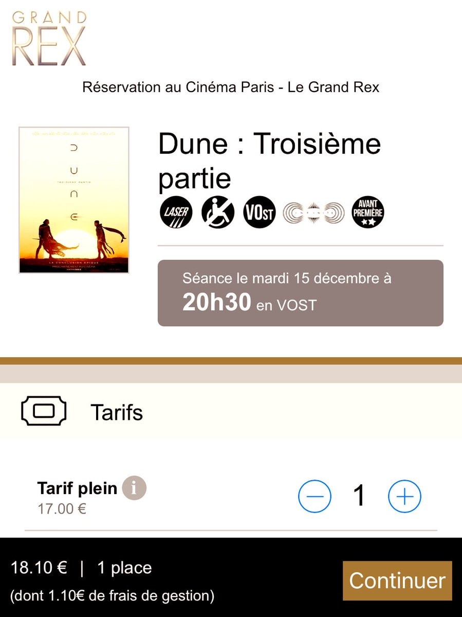 Dune Part Three Le Grand Rex tickets (photo 2 of 2)