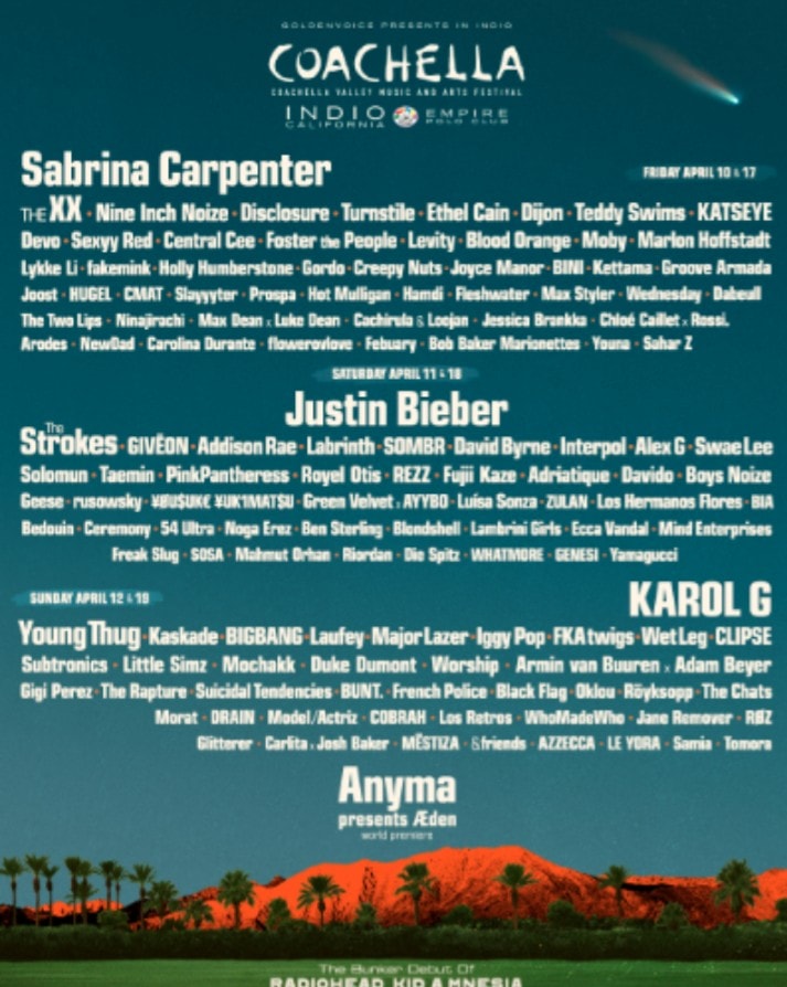 Sabrina Carpenter, Justin Bieber, and Karol G at Coachella (photo 4 of 4)