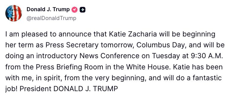 Katie Zacharia White House Press Secretary