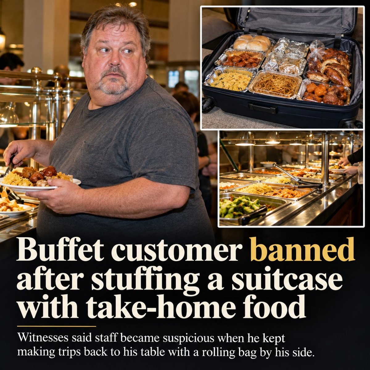Buffet customer banned over suitcase full of food