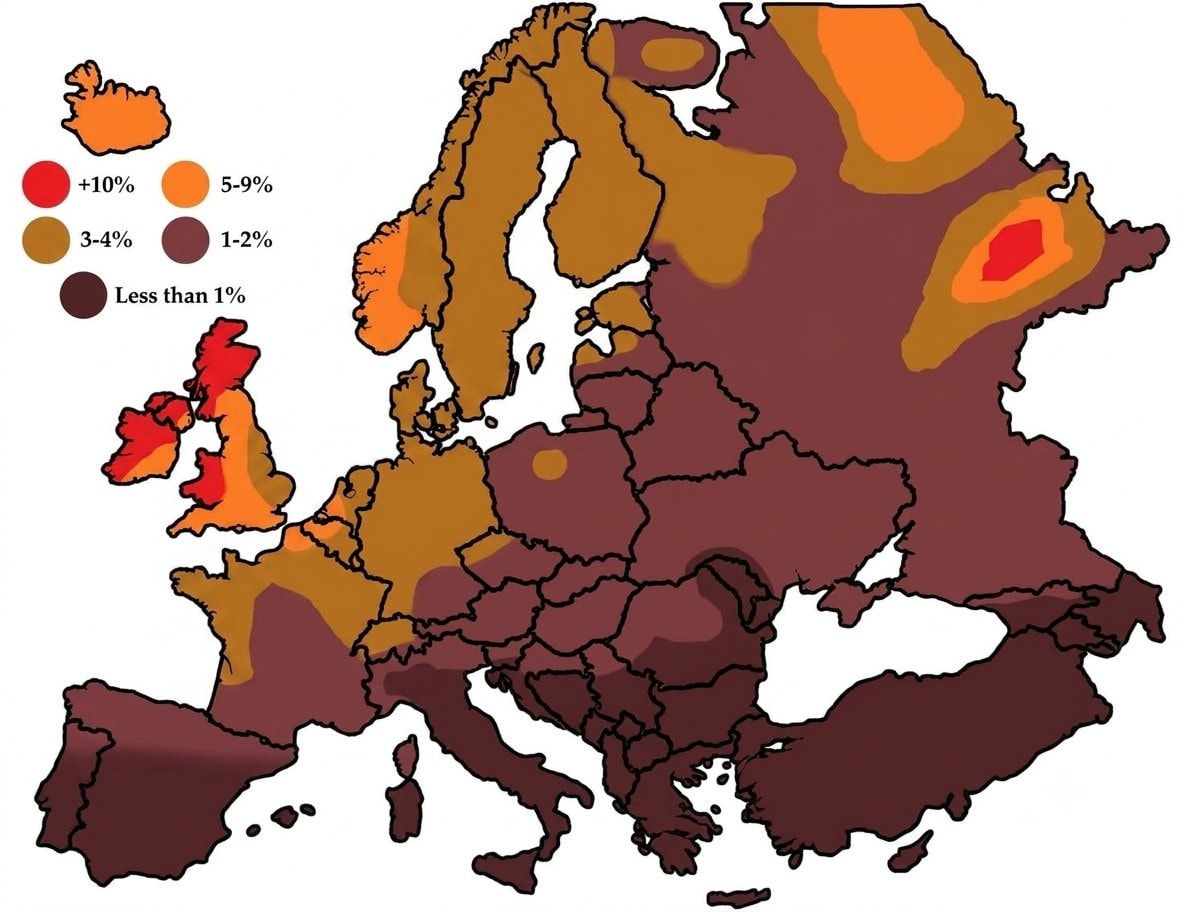 Red Hair Percentage in Europe Red Hair Percentage in Europe